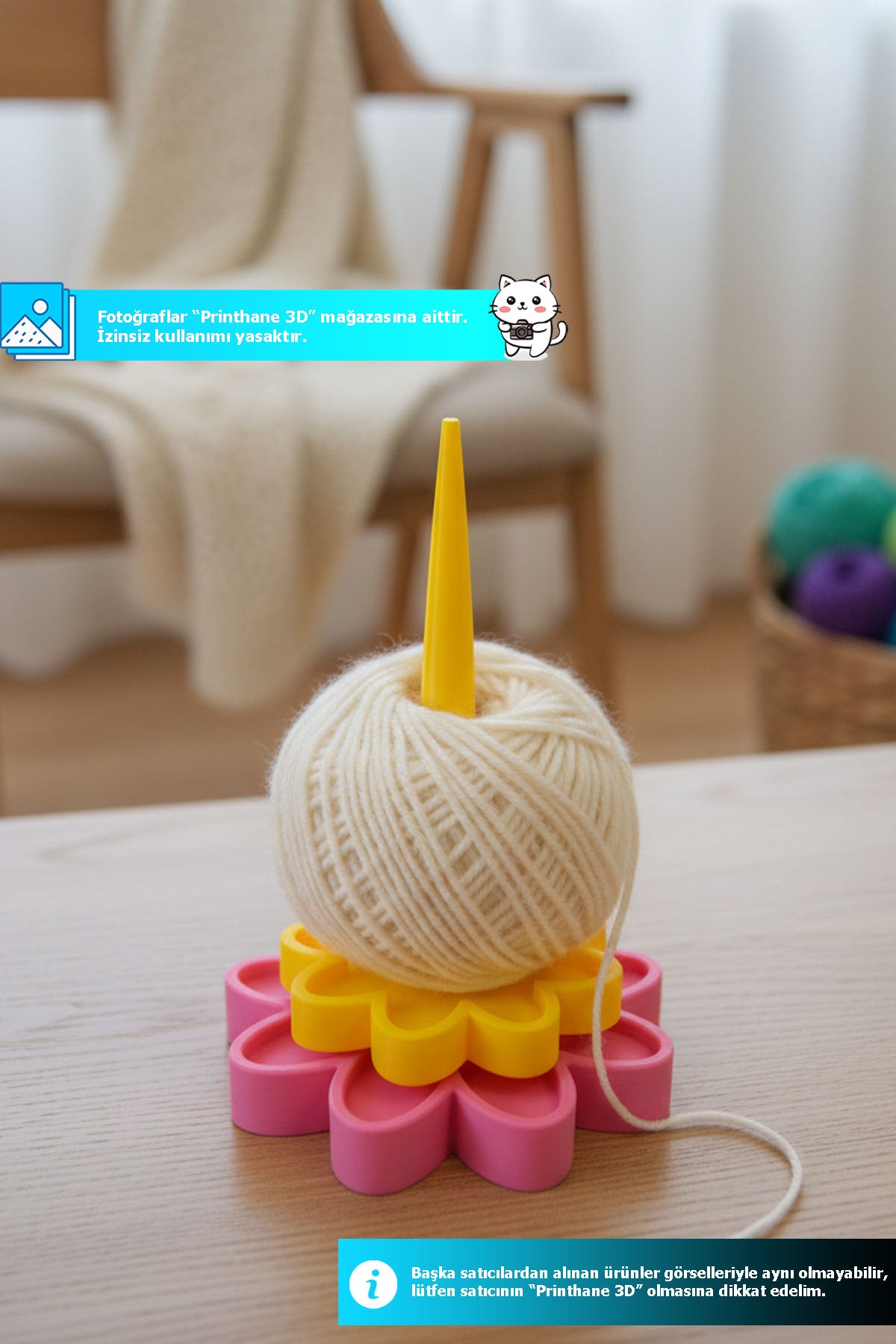 Çiçek Desenli 3D Baskı Yumak İpi Tutucu / İplik Düzenleyici Aparat