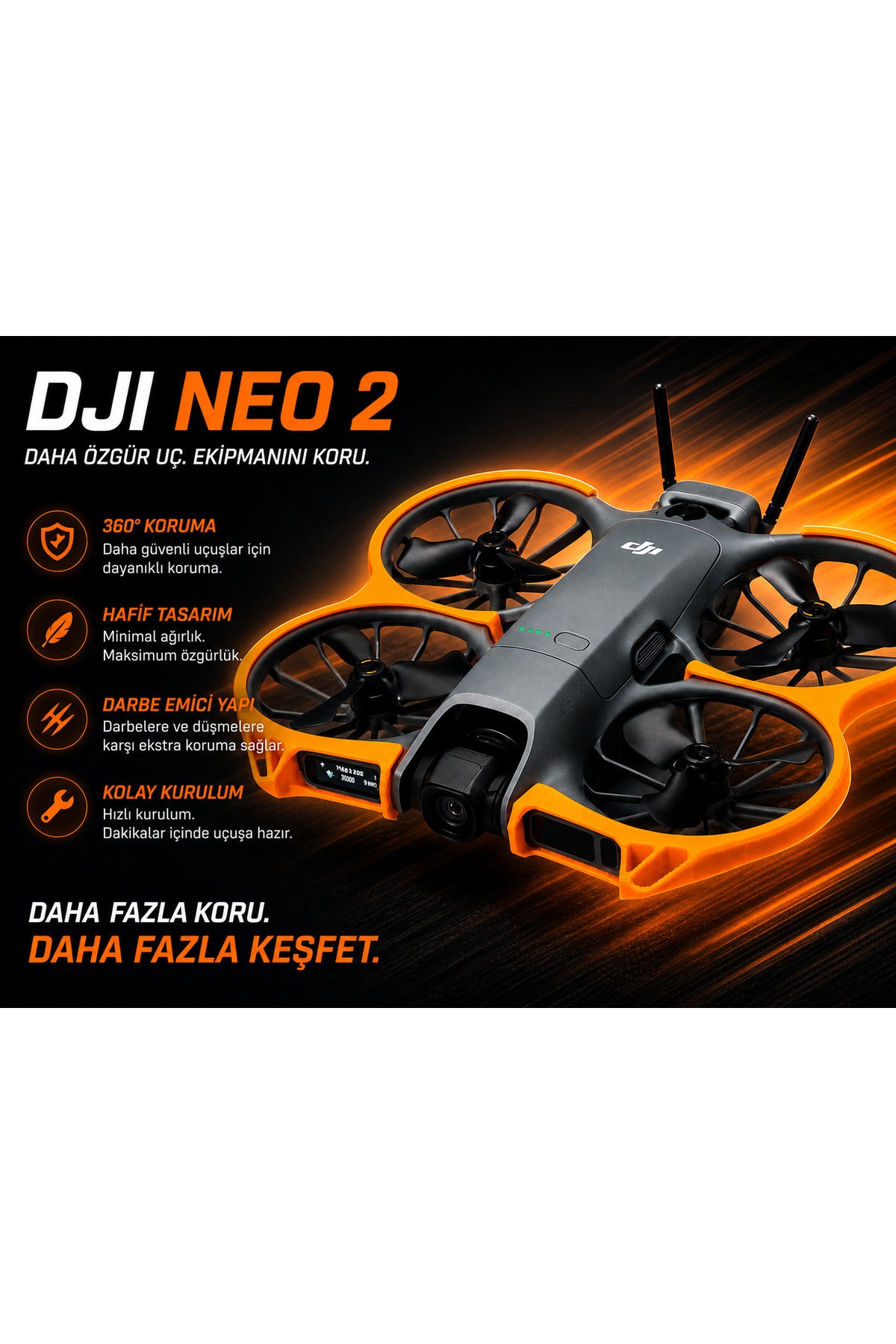 DJI Neo 2 Uyumlu 360° Tam Koruma Zırhı - Darbe Emici Pervane ve Gövde Koruyucu (Bumper)