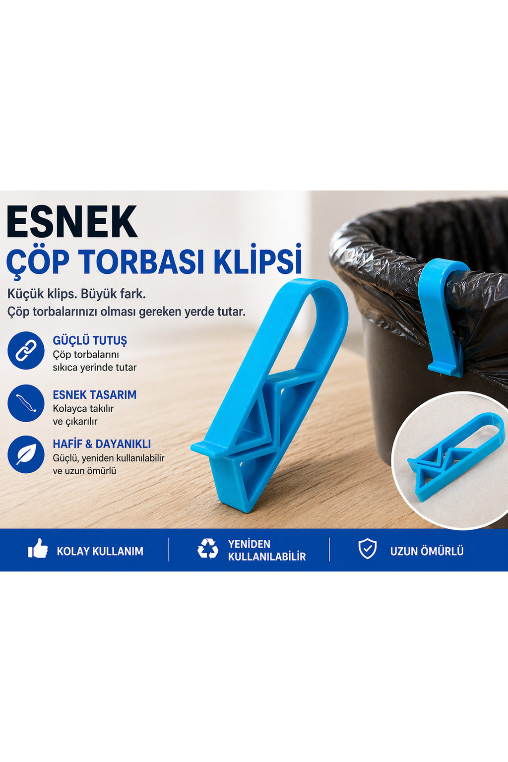 4 Adet Esnek Pratik Mandal Seti - Çok Amaçlı Ev, Ofis ve Mutfak Klipsi