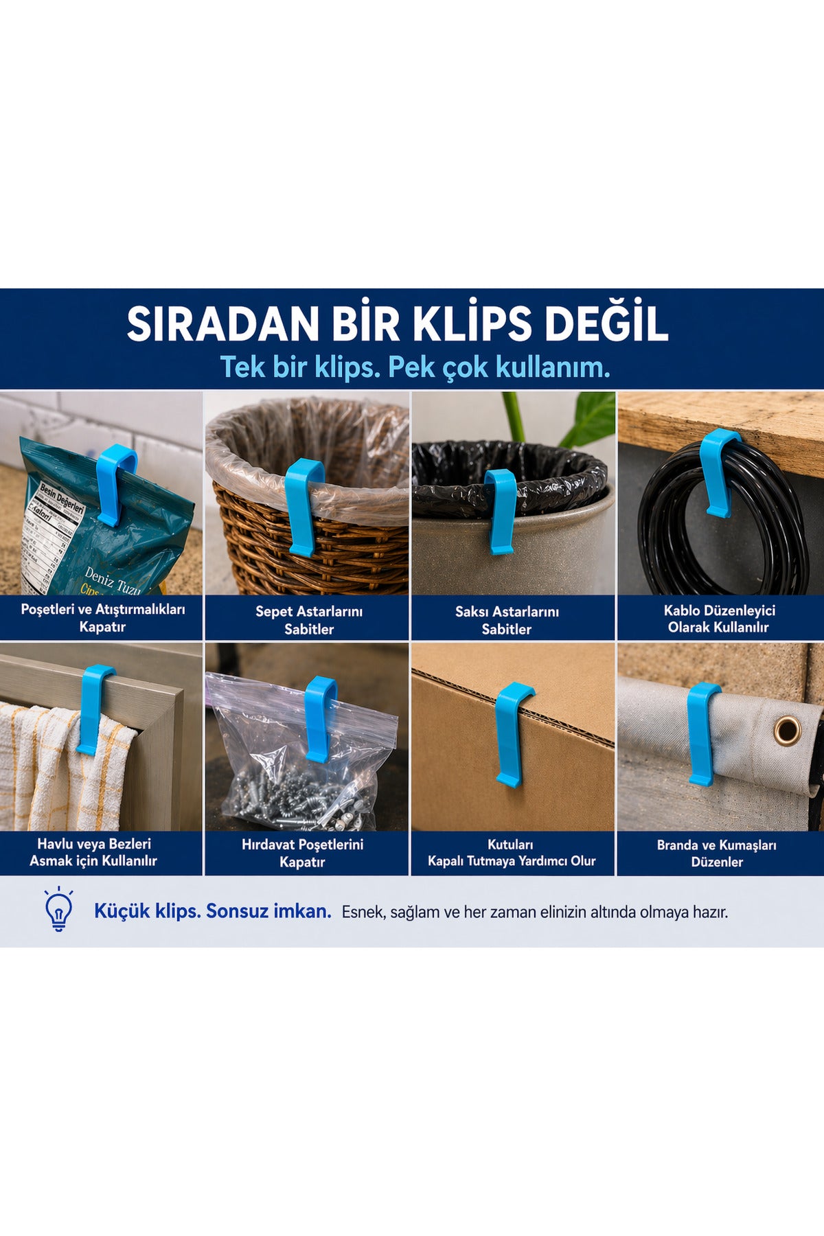 4 Adet Esnek Pratik Mandal Seti - Çok Amaçlı Ev, Ofis ve Mutfak Klipsi