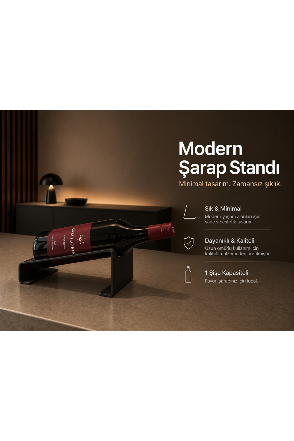 Modern Şarap Standı ve Tekli Şişe Tutucu - Minimalist Masaüstü Şaraplık Organizeri
