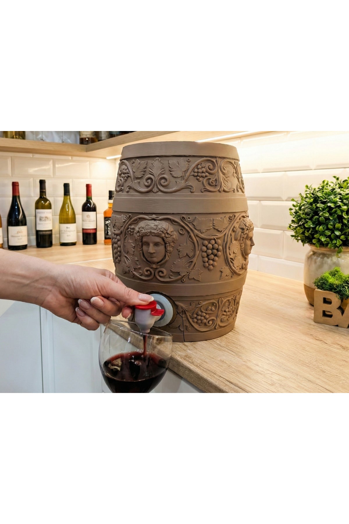 Antik Roma Stil Premium Şarap Fıçısı – Musluklu İçecek Sunum Sebili (3L İç Torba Dahil)
