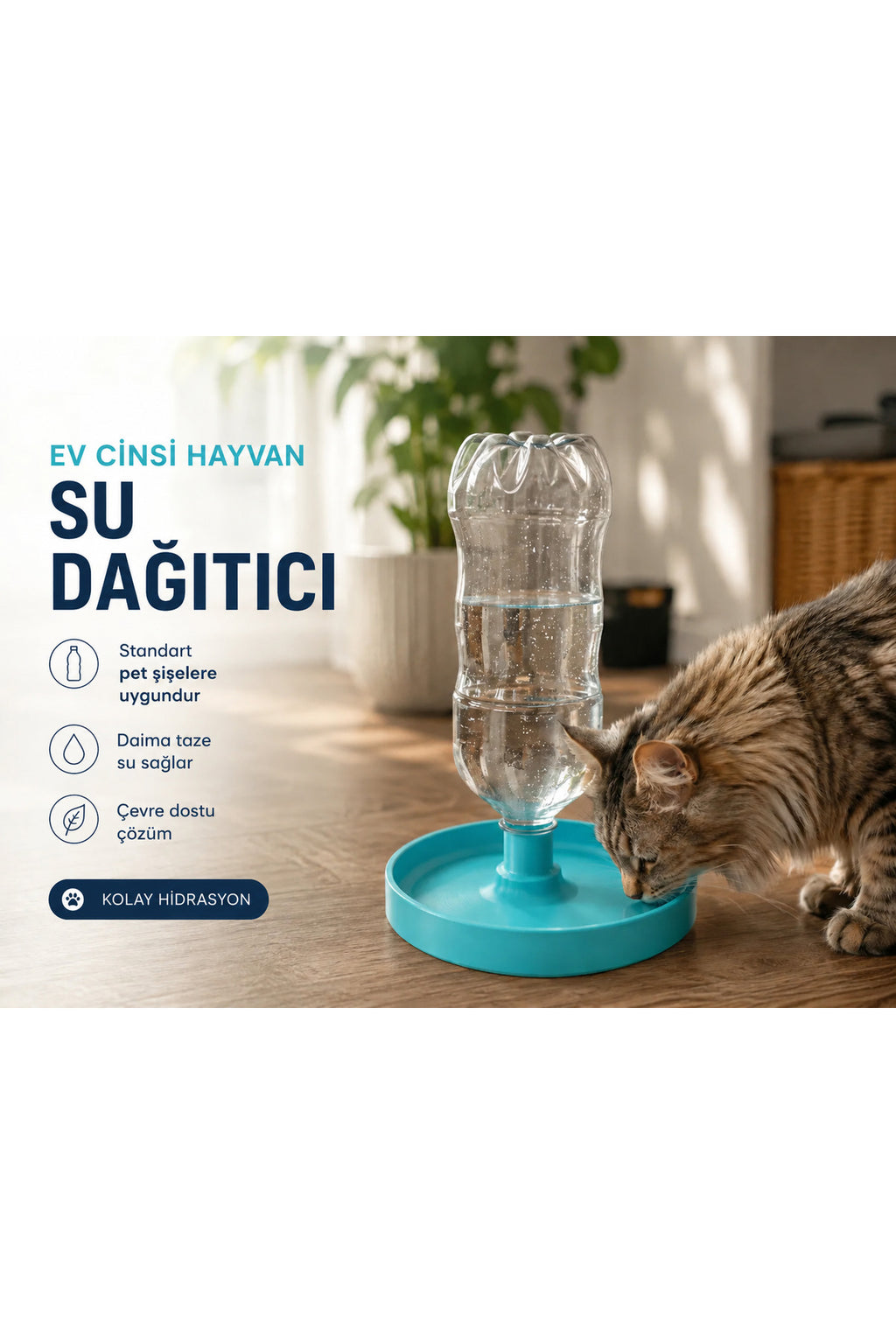 Otomatik Evcil Hayvan Su Kabı Dağıtıcısı - Standart Şişelerle Uyumlu, Pratik ve Çevre Dostu