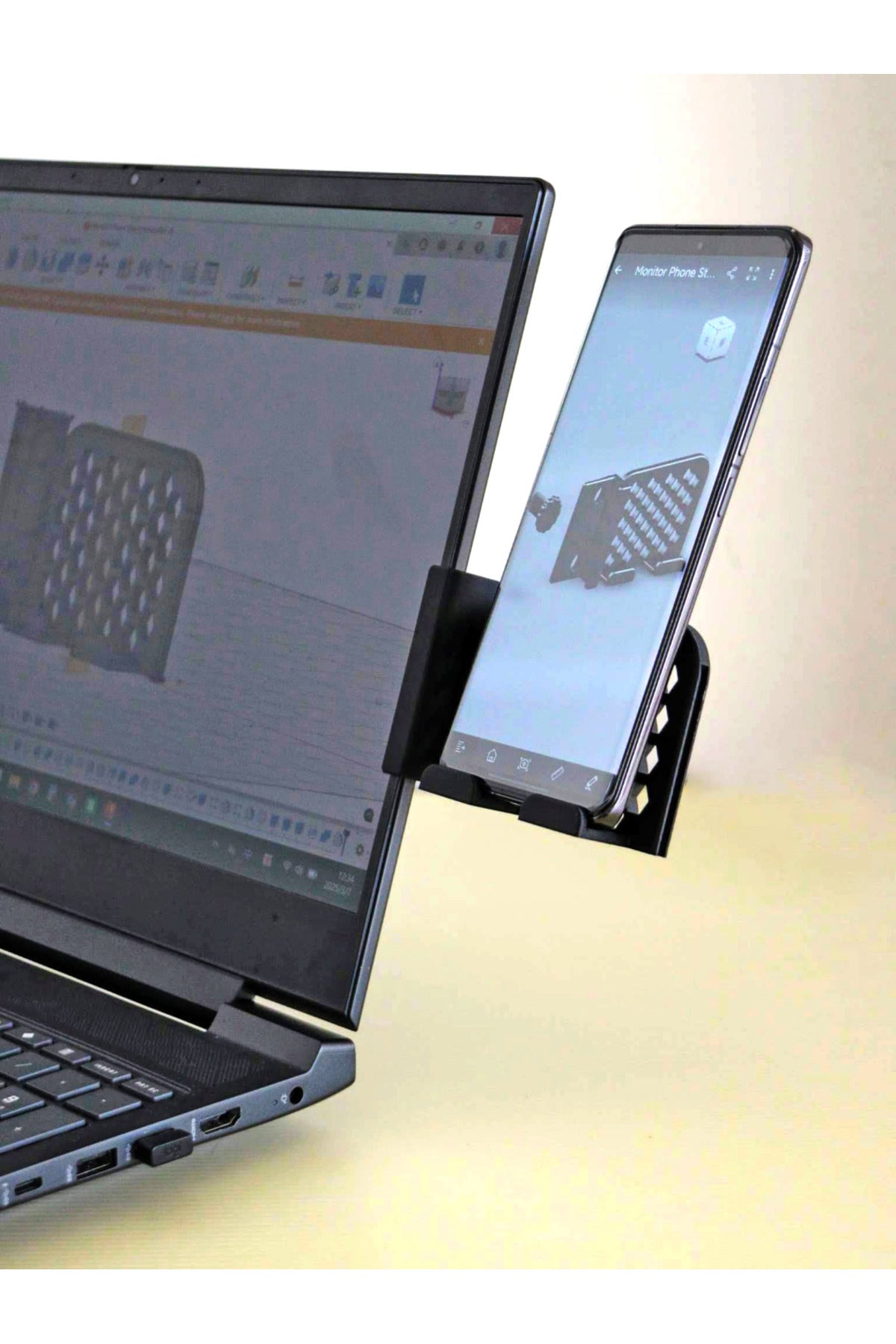 Monitöre Monte Telefon Tutucu - Laptop Yan Ekran Telefon Standı ve Çoklu Görev Aparatı