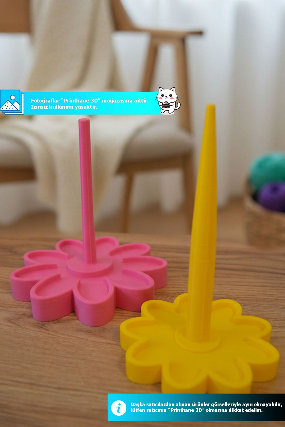 Çiçek Desenli 3D Baskı Yumak İpi Tutucu / İplik Düzenleyici Aparat