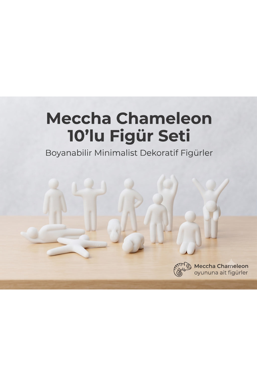 Meccha Chameleon 10'lu Figür Seti - Boyanabilir Minimalist Dekoratif Figürler - 8CM