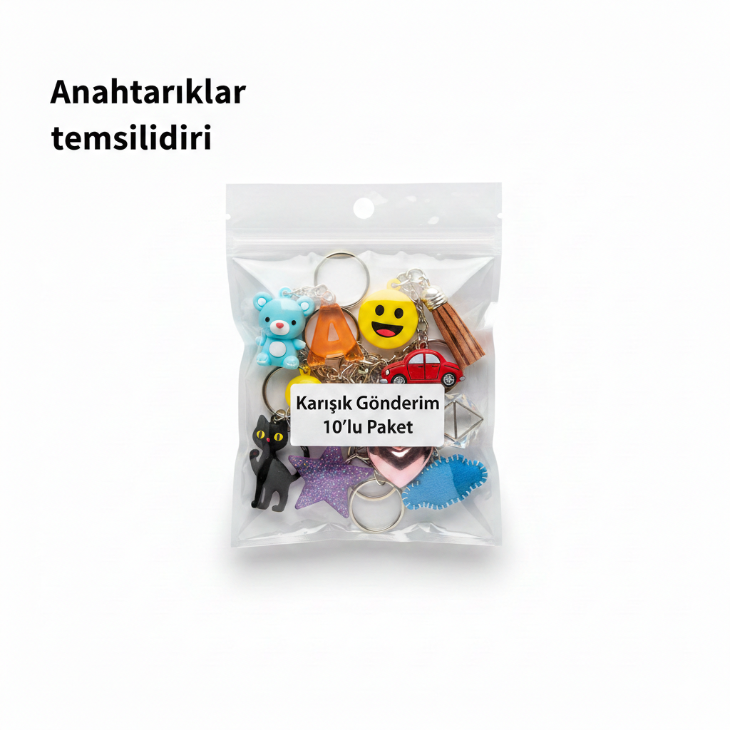 Çok Satan 100'lü Karışık Anahtarlık Seti - Kırtasiye ve Hediyelik Toptan Karma Paket