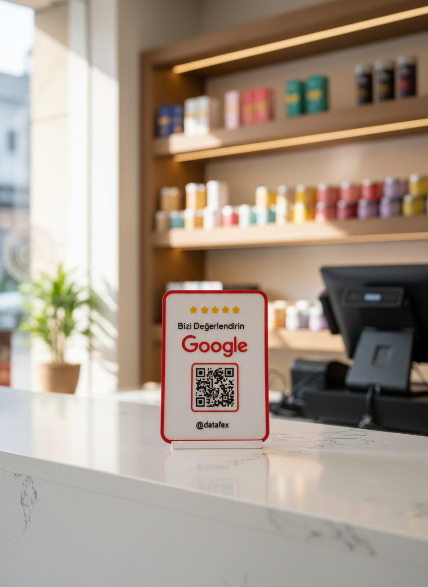 Google Değerlendirme QR Kod Standı – Masaüstü İşletme Değerlendirme ve Yorum Kartı