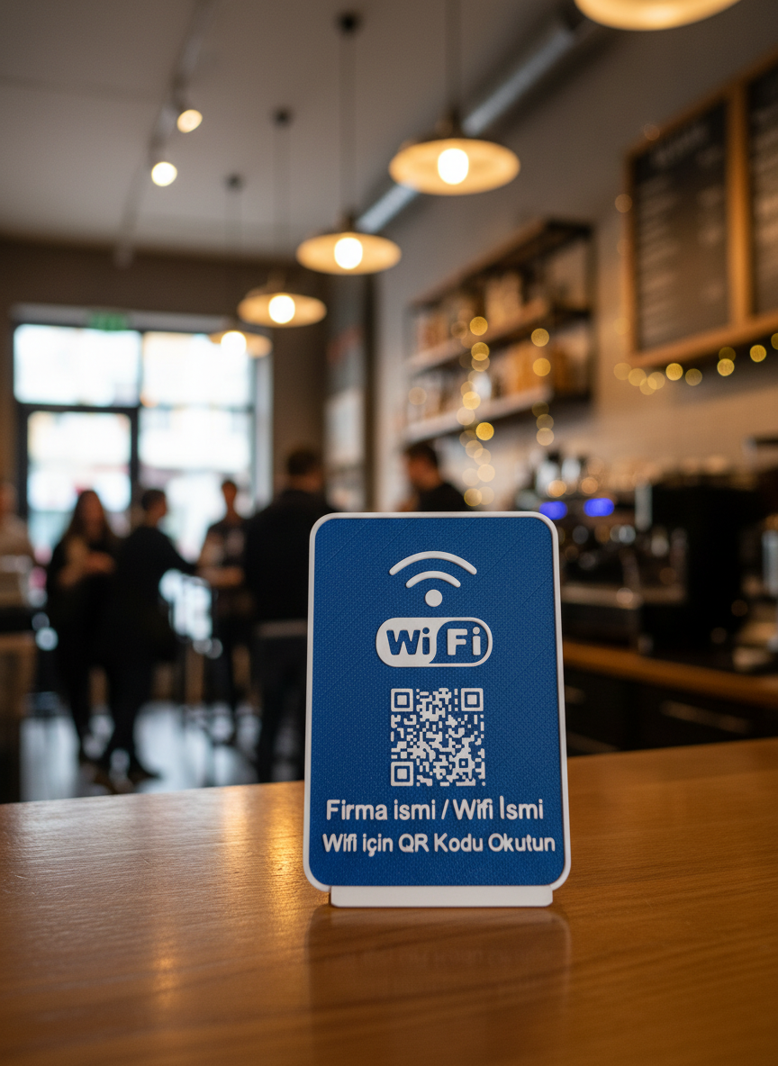 QR Kodlu WiFi Şifre Paylaşım Standı – Masaüstü İnternet Kartı (Kafe, Restoran, Ofis İçin)