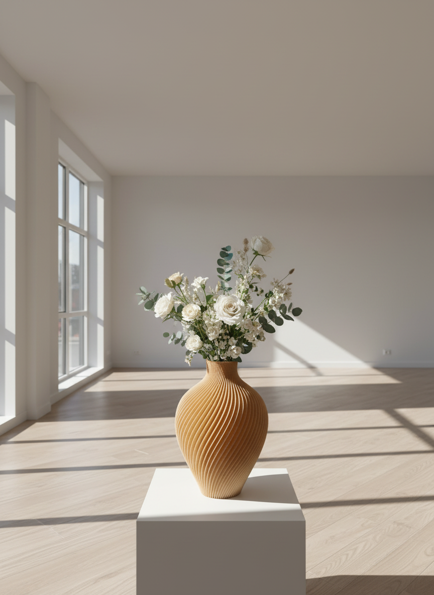 Modern Spiral Dokulu Tasarım Vazo - Dekoratif Sanat Objesi