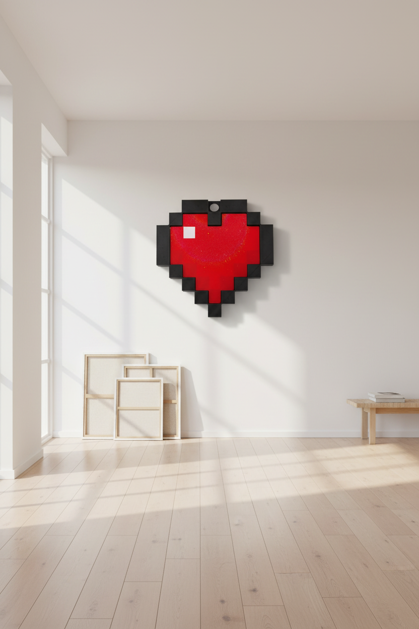 Minecraft Temalı Piksel Kalp Duvar Dekoru
