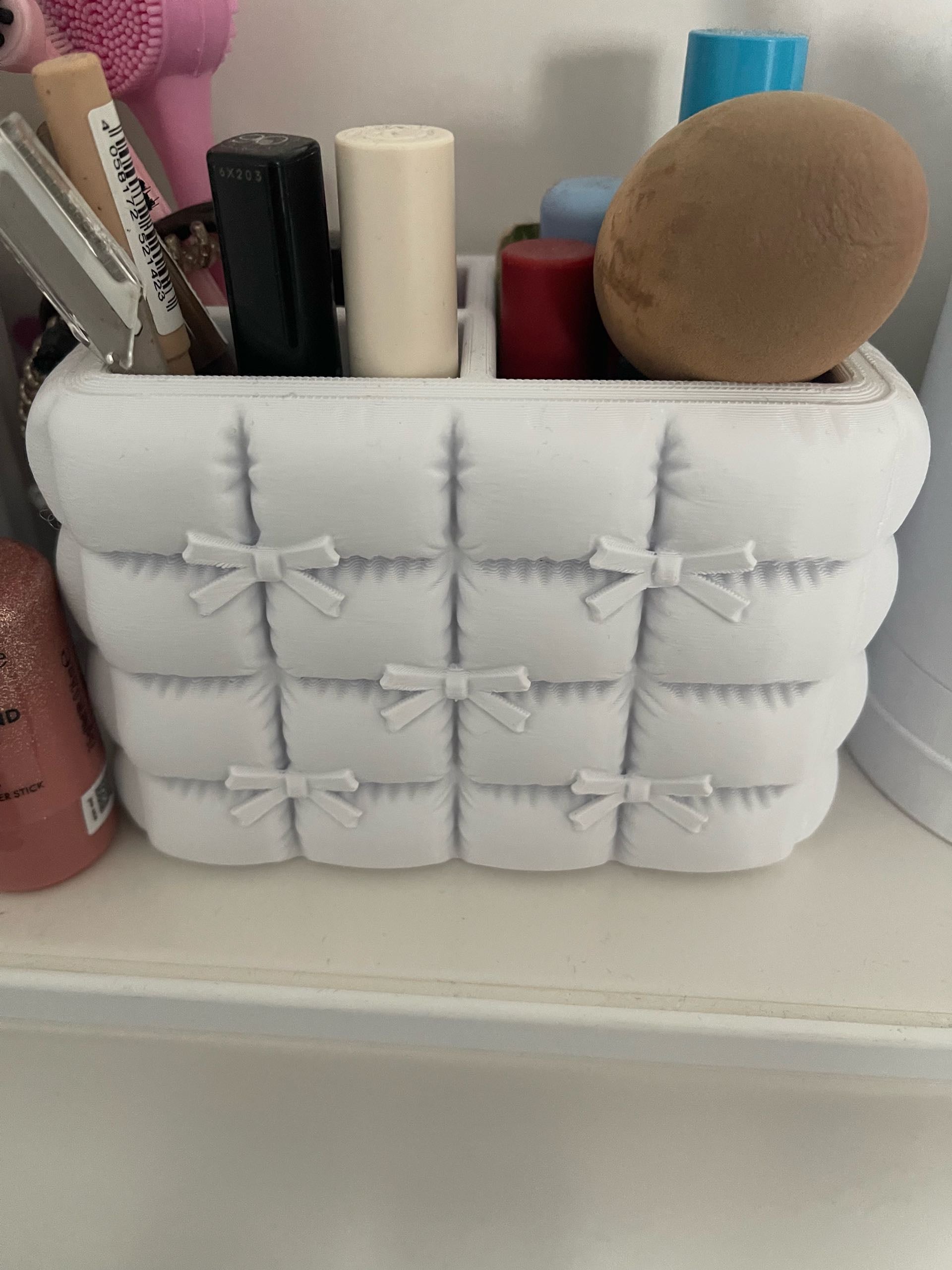 Pofuduk Görünümlü 3 Gözlü Makyaj Organizeri Fırçalık Kalemlik Dekoratif Kutu