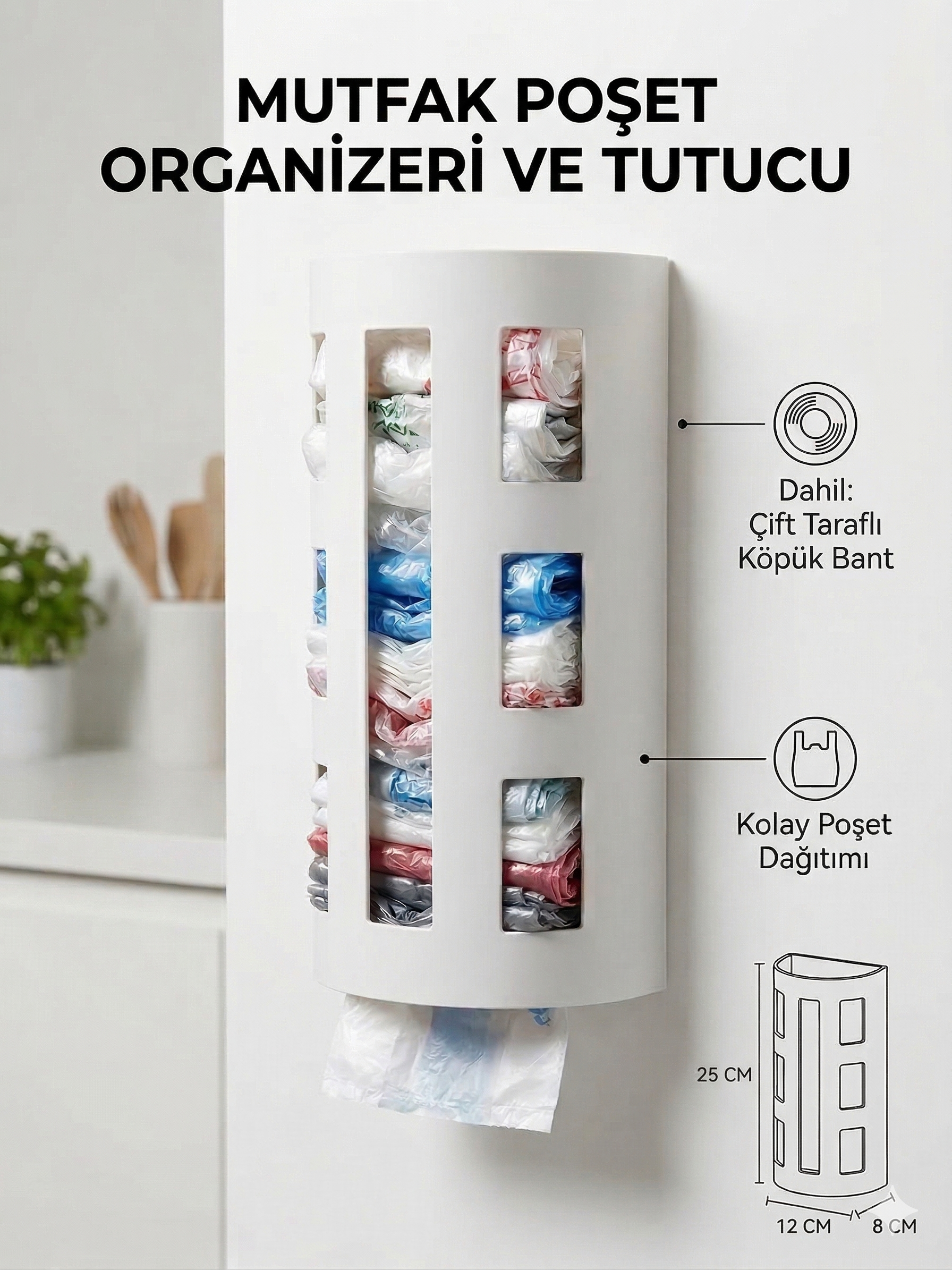 Poşetlik ve Mutfak Organizeri | Çift Taraflı Bantlı