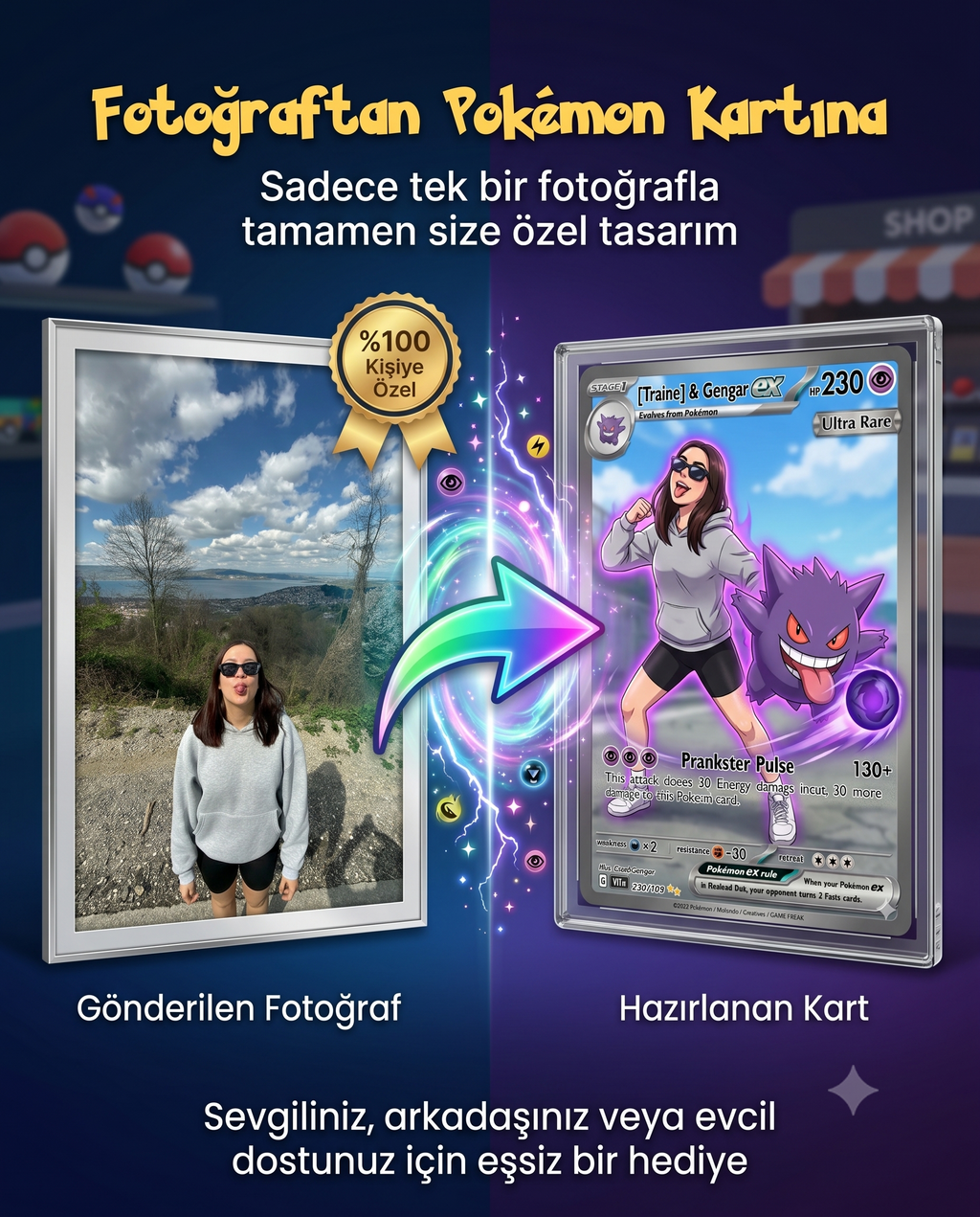 Kişiye Özel Pokémon Kartı - Fotoğraflı Hediye