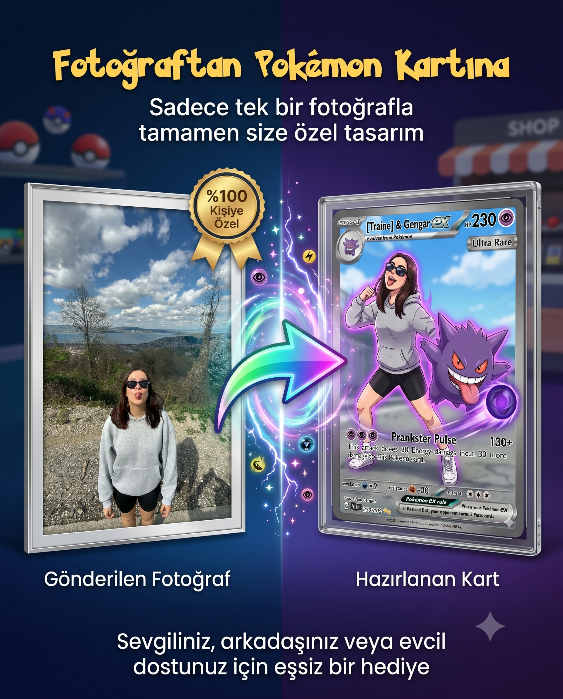 Kişiye Özel Pokémon Kartı - Fotoğraflı Hediye