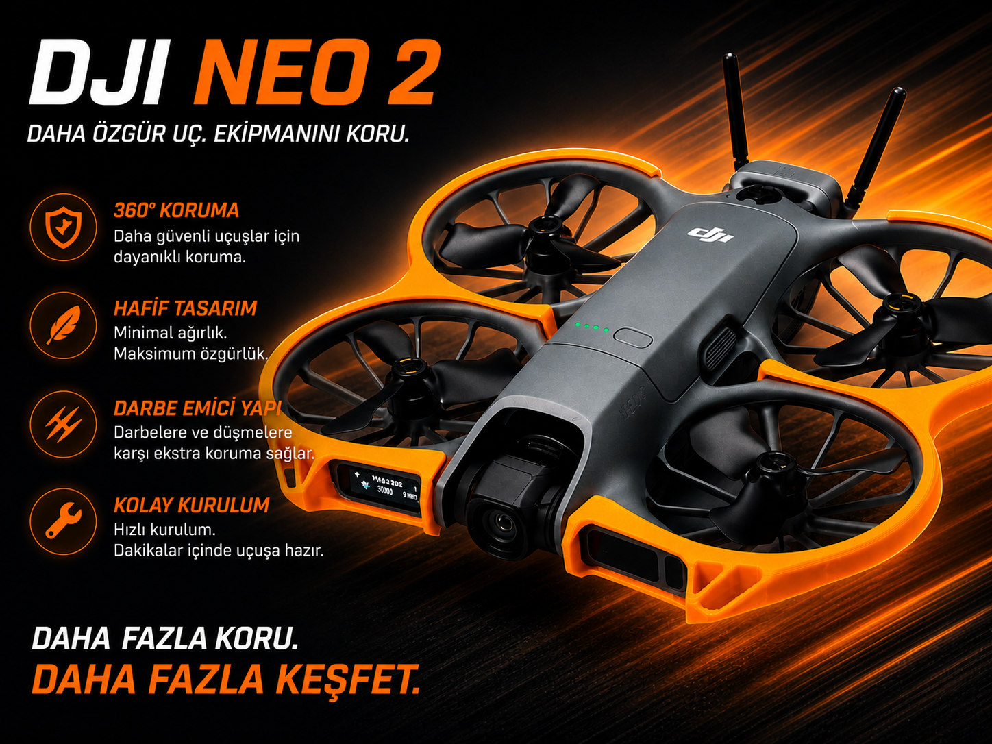 DJI Neo 2 Koruyucu Tampon Seti - Darbe Emici Modüler Gövde Koruması (Hediye Başlık & Anten Koruyucu Dahil)