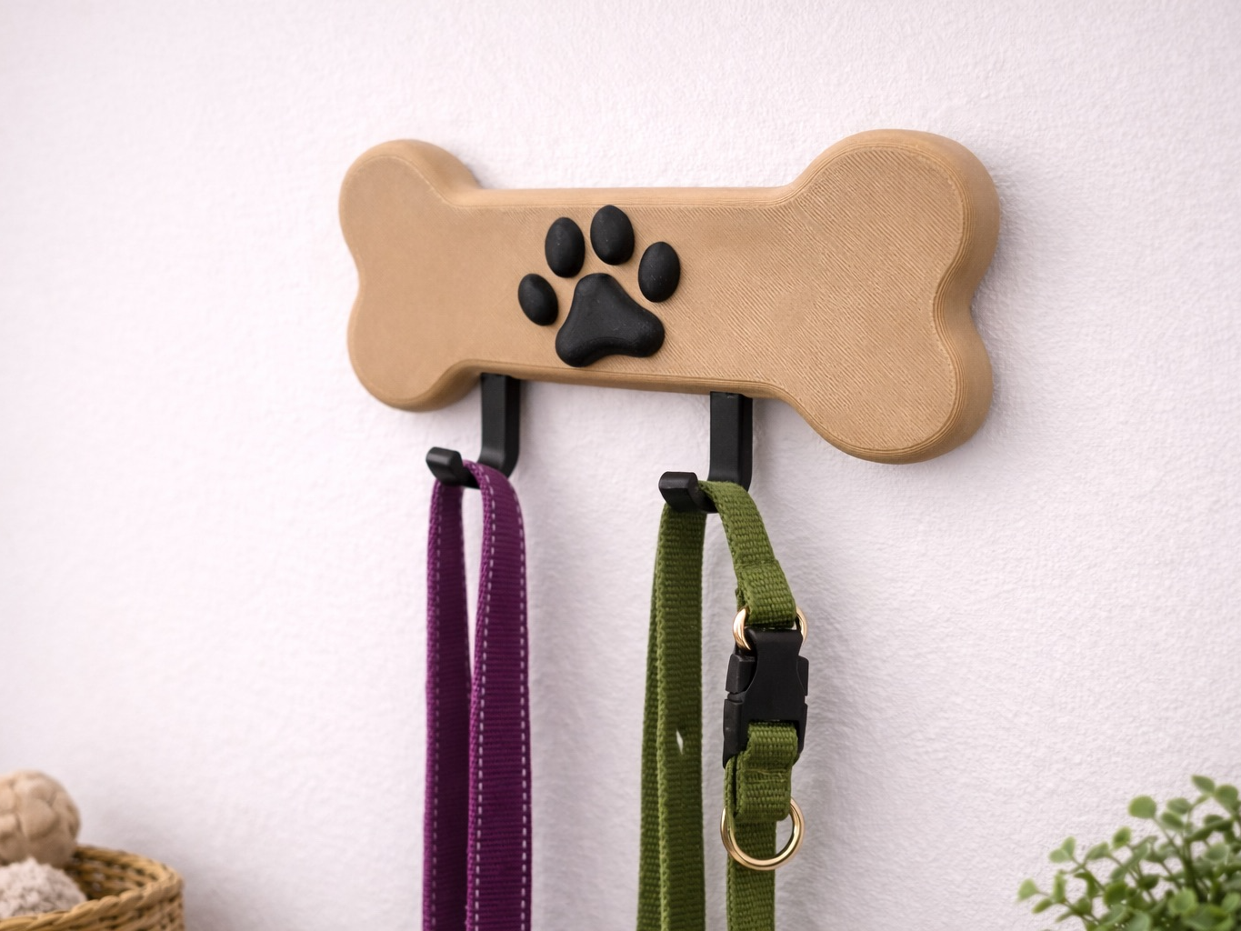 Pati Detaylı Kemik Duvar Askısı – Dekoratif Aksesuar ve Tasma Tutucu