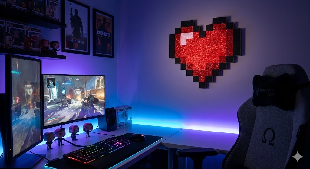 Minecraft Temalı Piksel Kalp Duvar Dekoru