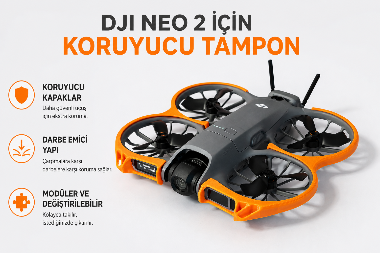 DJI Neo 2 Koruyucu Tampon Seti - Darbe Emici Modüler Gövde Koruması (Hediye Başlık & Anten Koruyucu Dahil)